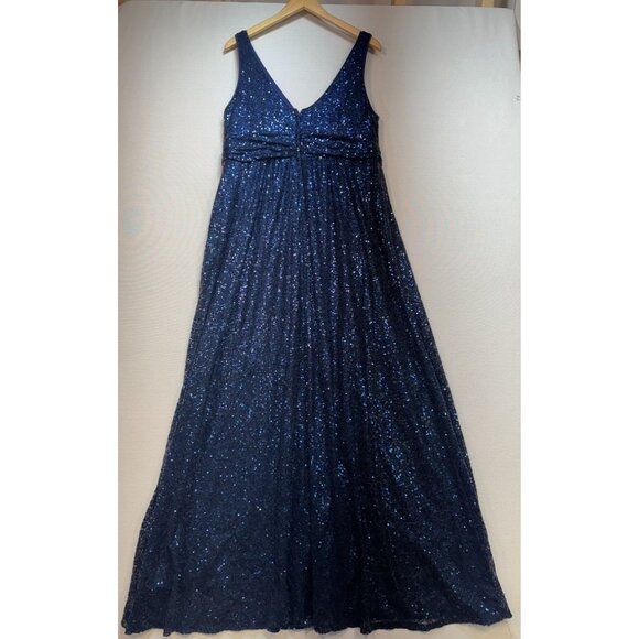 Women's Sequin V Neck Long Bridesmaid Dress Sz 1B Navy Sleeveless - Picture 2 of 13